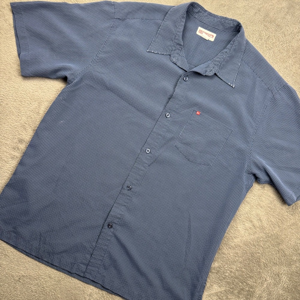 Quiksilver Button Down Shirt Mens XL Blue Grid Vintage 90s Single Stitch Shirt
